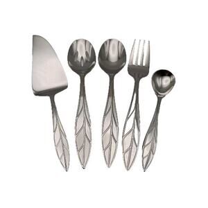 Reed & Barton Arbor Server Hostess 5 Piece Set 18/10 Stainless Flatware Glossy